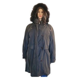 Utex Design Puffer Jacket Women Size Medium Black Faux Fur Lined Hoodie Zipper